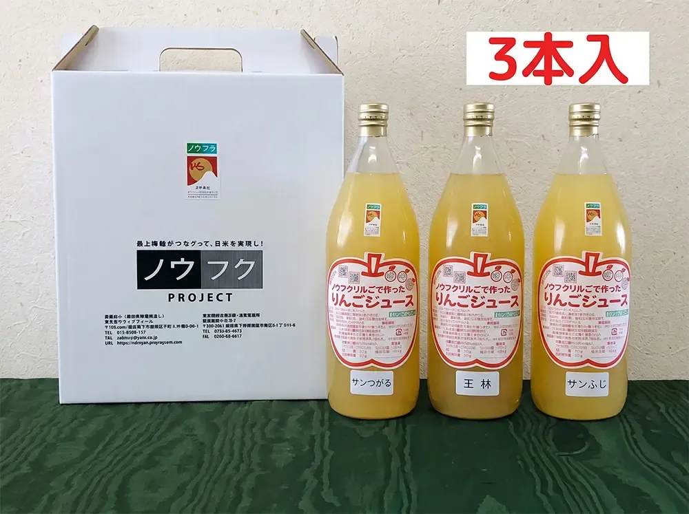 株式会社ウィズファーム ノウフクりんごジュース 1L×3本